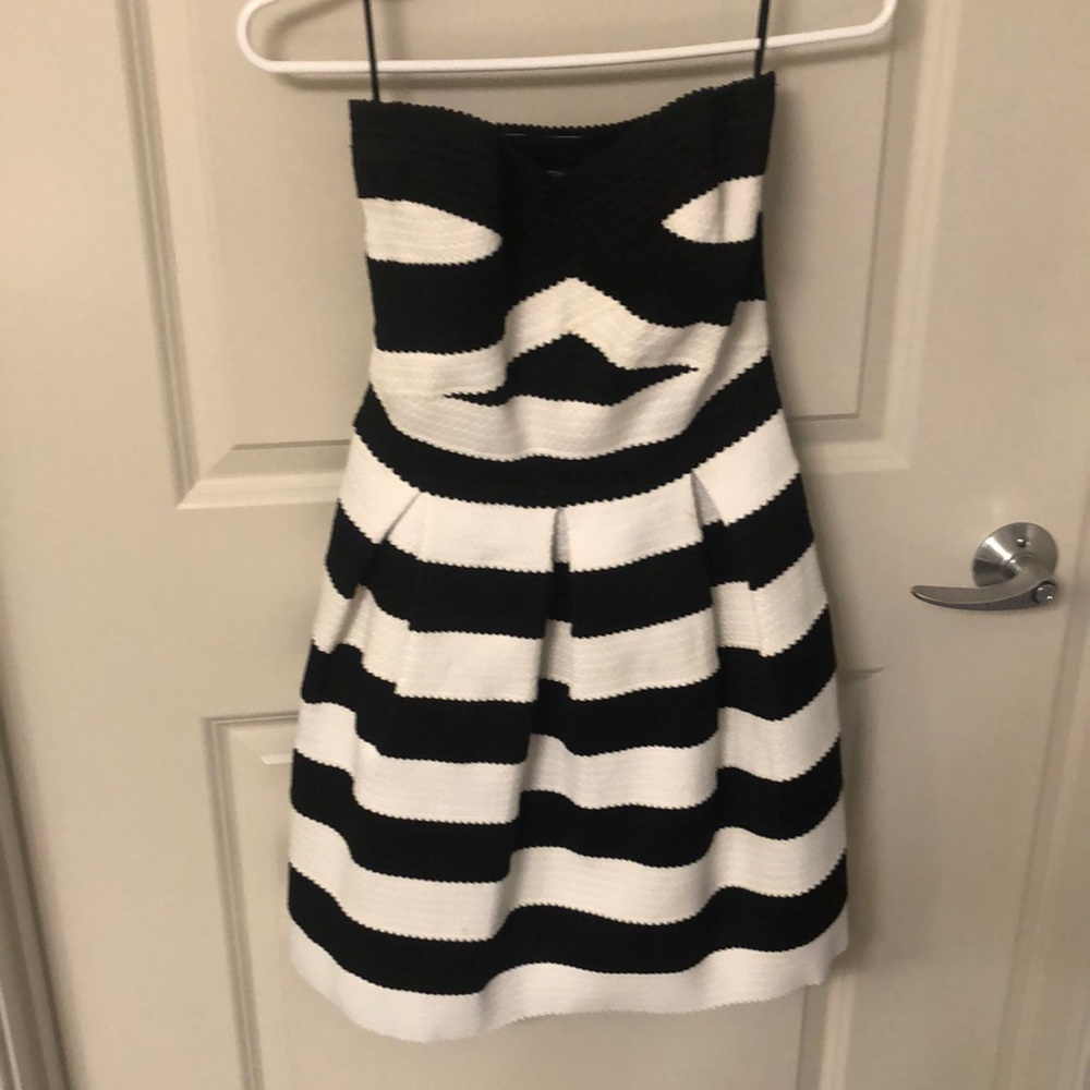 Beautiful black and white striped strapless dress